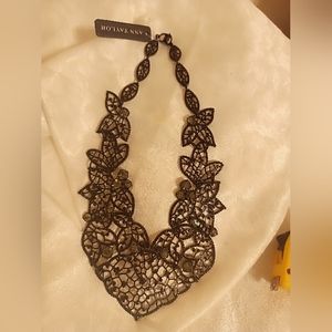Ann Taylor black metal and gray crystal  statement necklace goth romantic